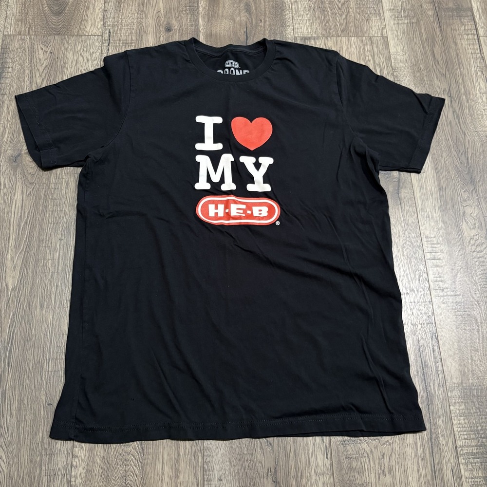 H-E-B Shirt Mens XL Black I Love My Logo Graphic Tee Texas Grocery Store